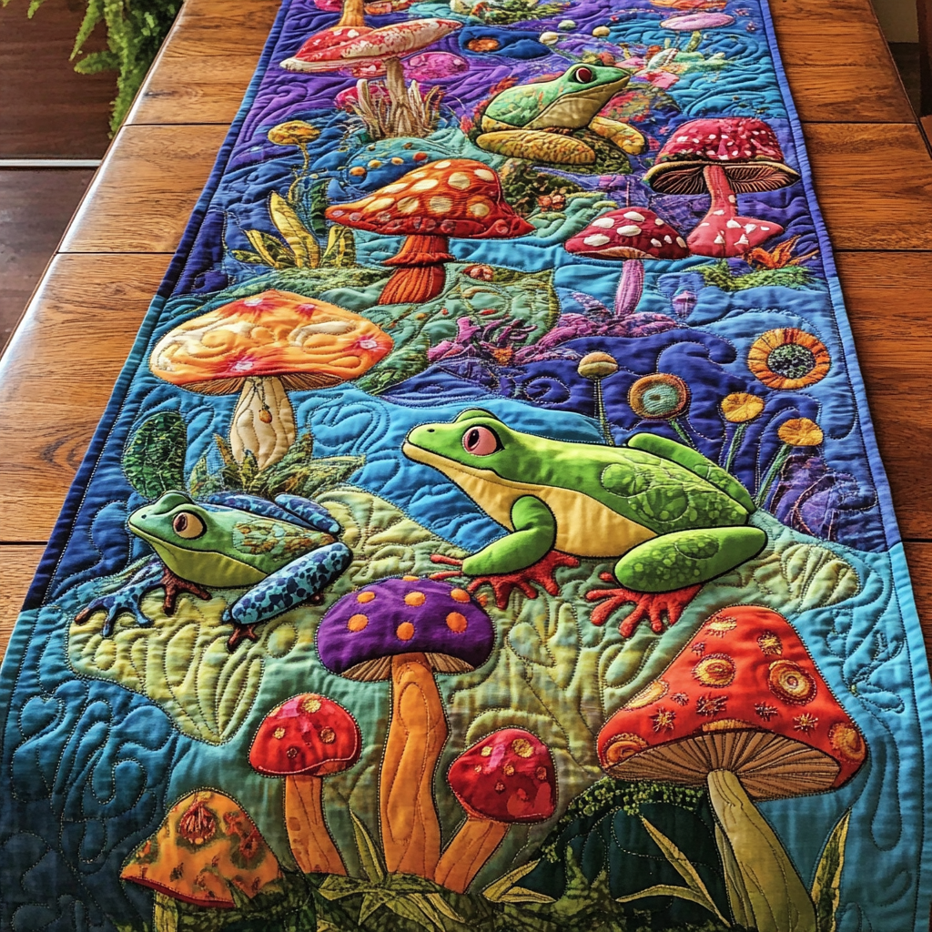 Frog And Mushroom DAI190225278 Quilted Table Runner