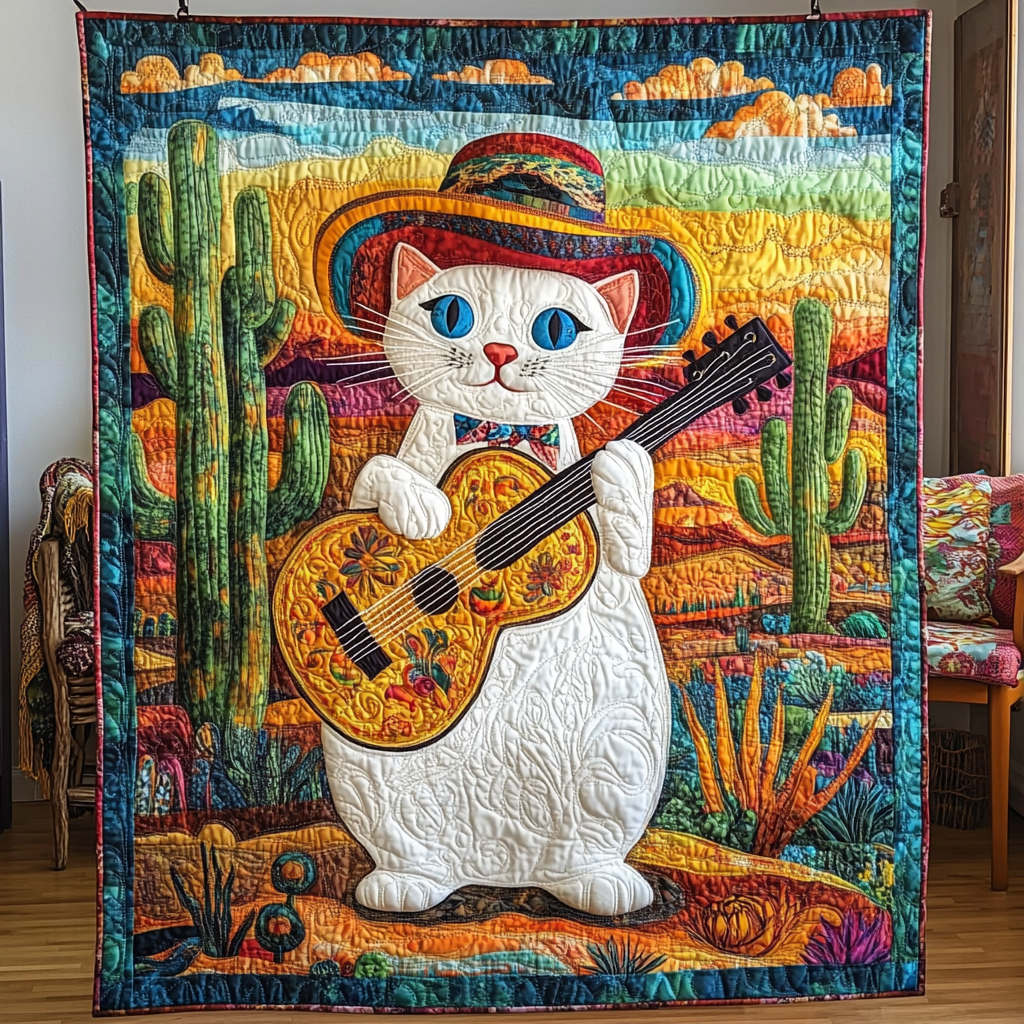 Desert Guitar Cat DAI241224304 Quilt Blanket