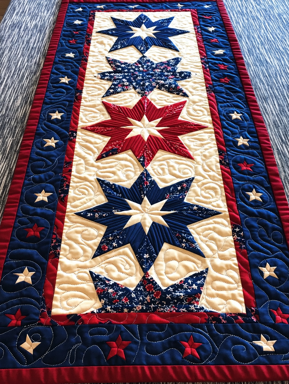 Patriotic Star DAI040225444 Quilted Table Runner