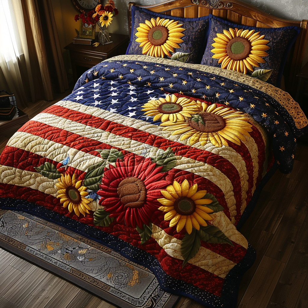 Patriotic Sunflower TAI170724094 Quilt Bedding Set