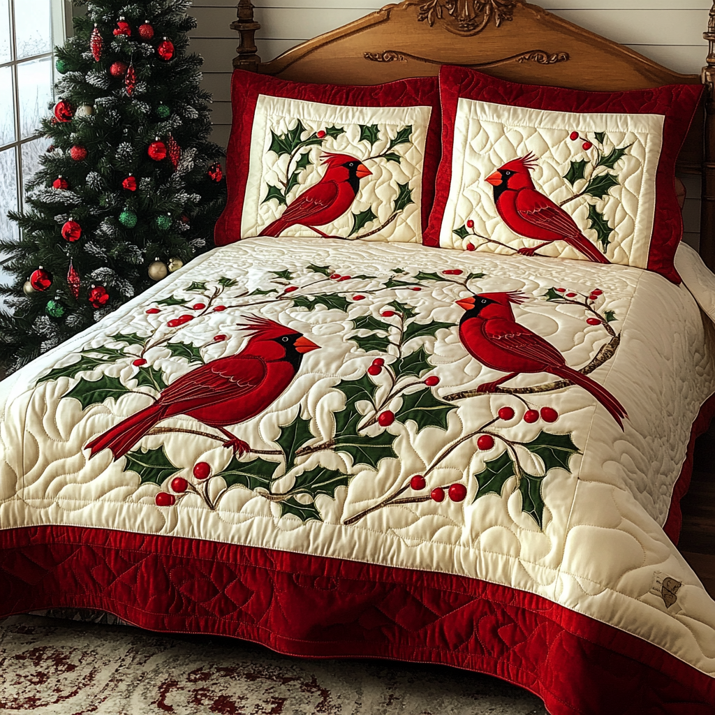 Christmas Cardinal TAI021024232 Quilt Bedding Set