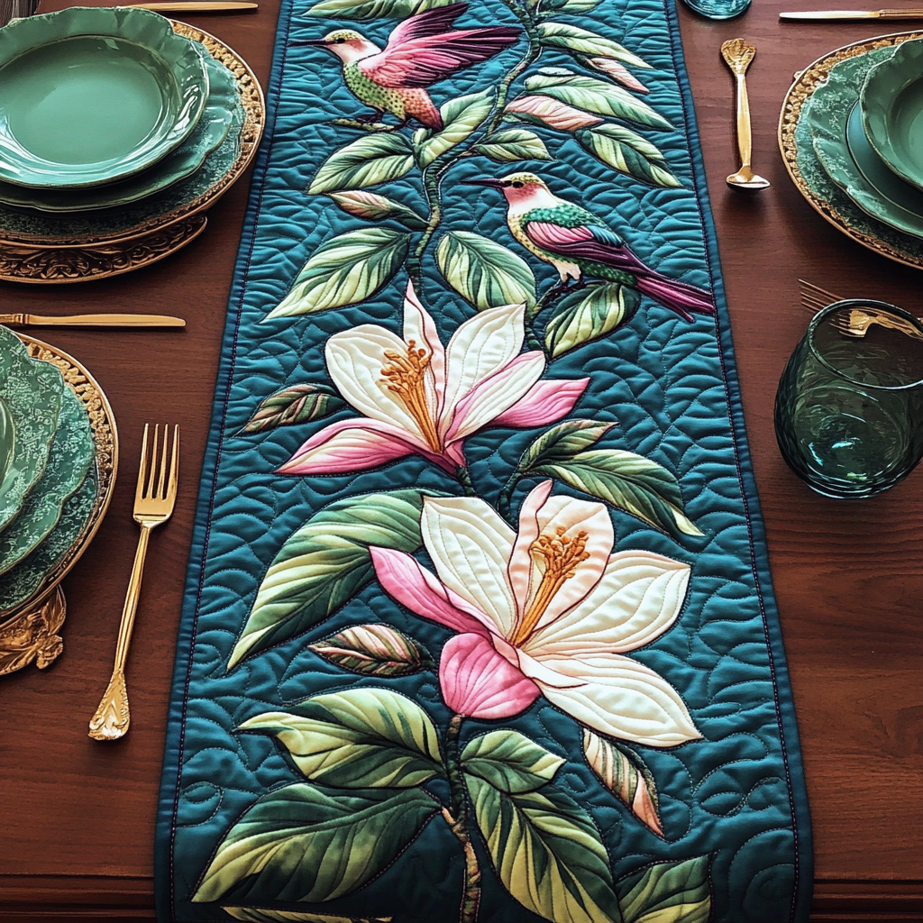 Hummingbird Magnolia DAI190225240 Quilted Table Runner