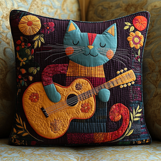 Cat Guitarist DAI241224056 Quilted Pillow Case