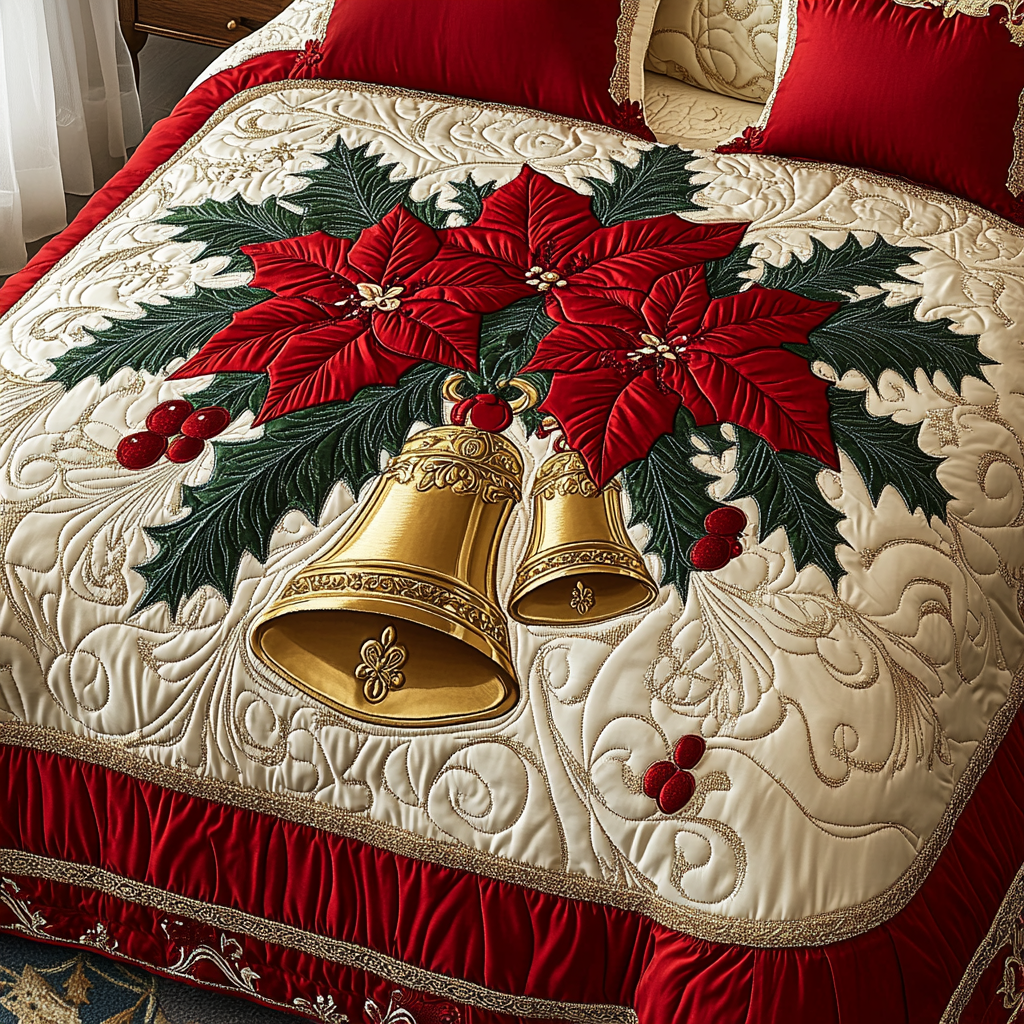 Christmas Poinsettia Bell TAI141124110 Quilt Bedding Set