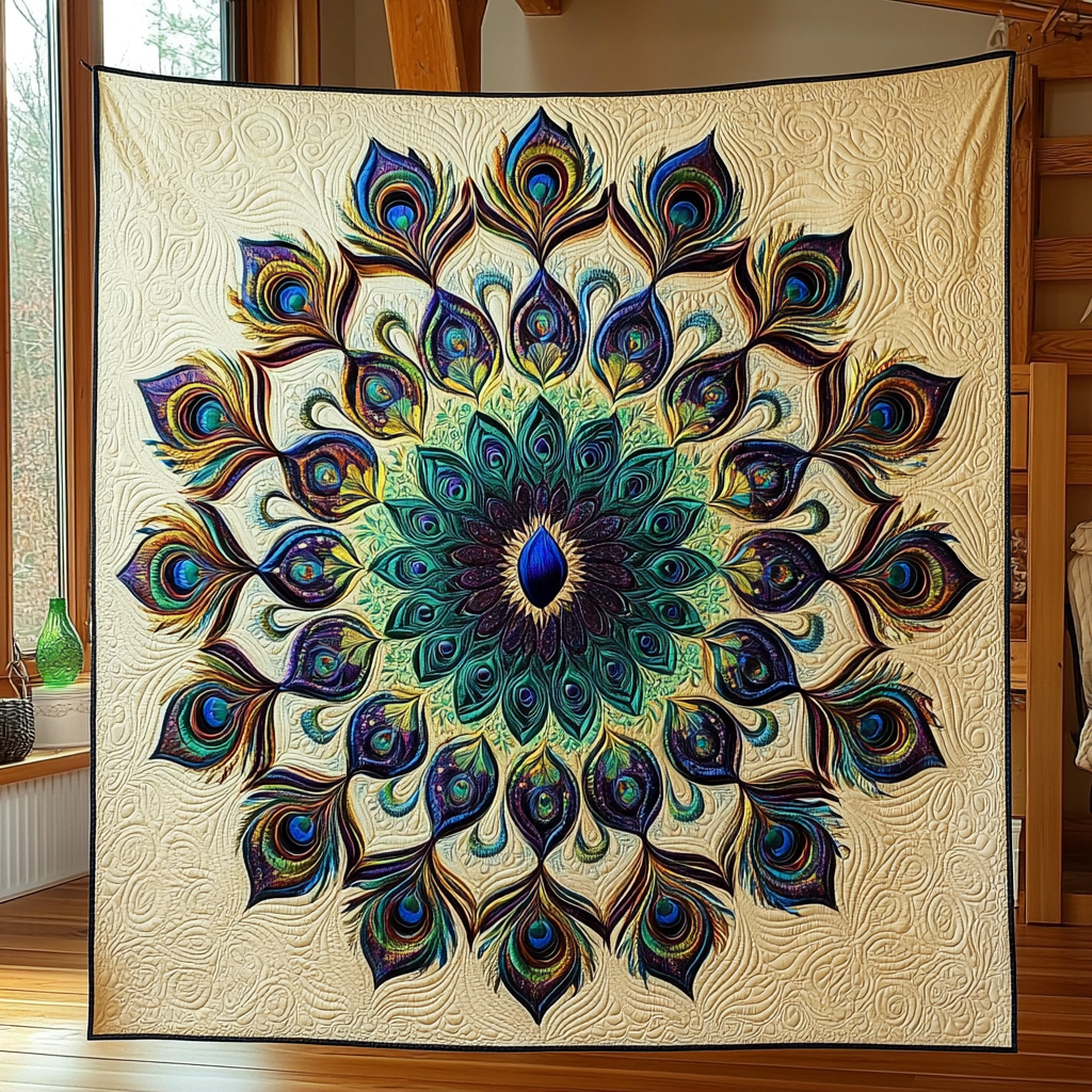 Peacock Feather Mandala DAI171224072 Quilt Blanket