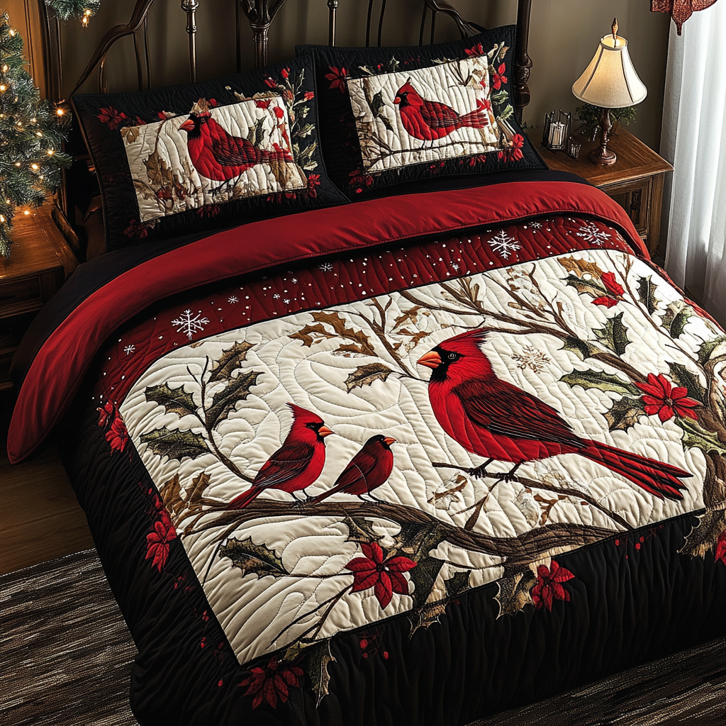 Christmas Cardinal TAI041024543 Quilt Bedding Set