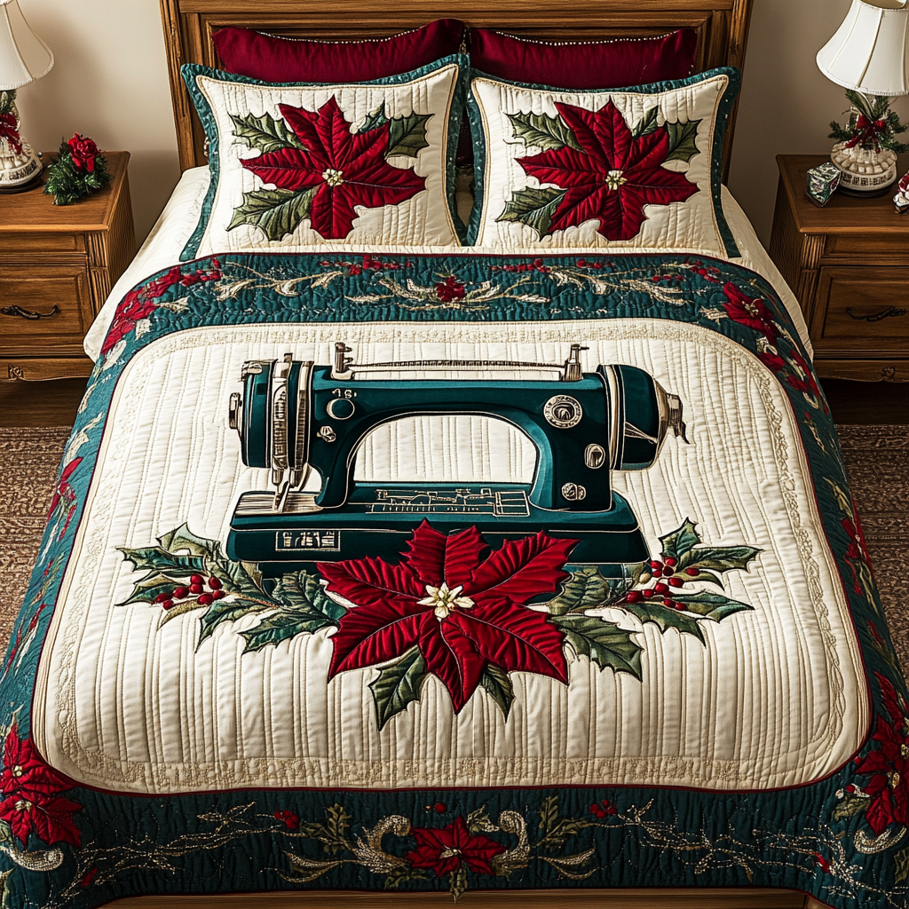 Christmas Sewing Machine TAI201124054 Quilt Bedding Set