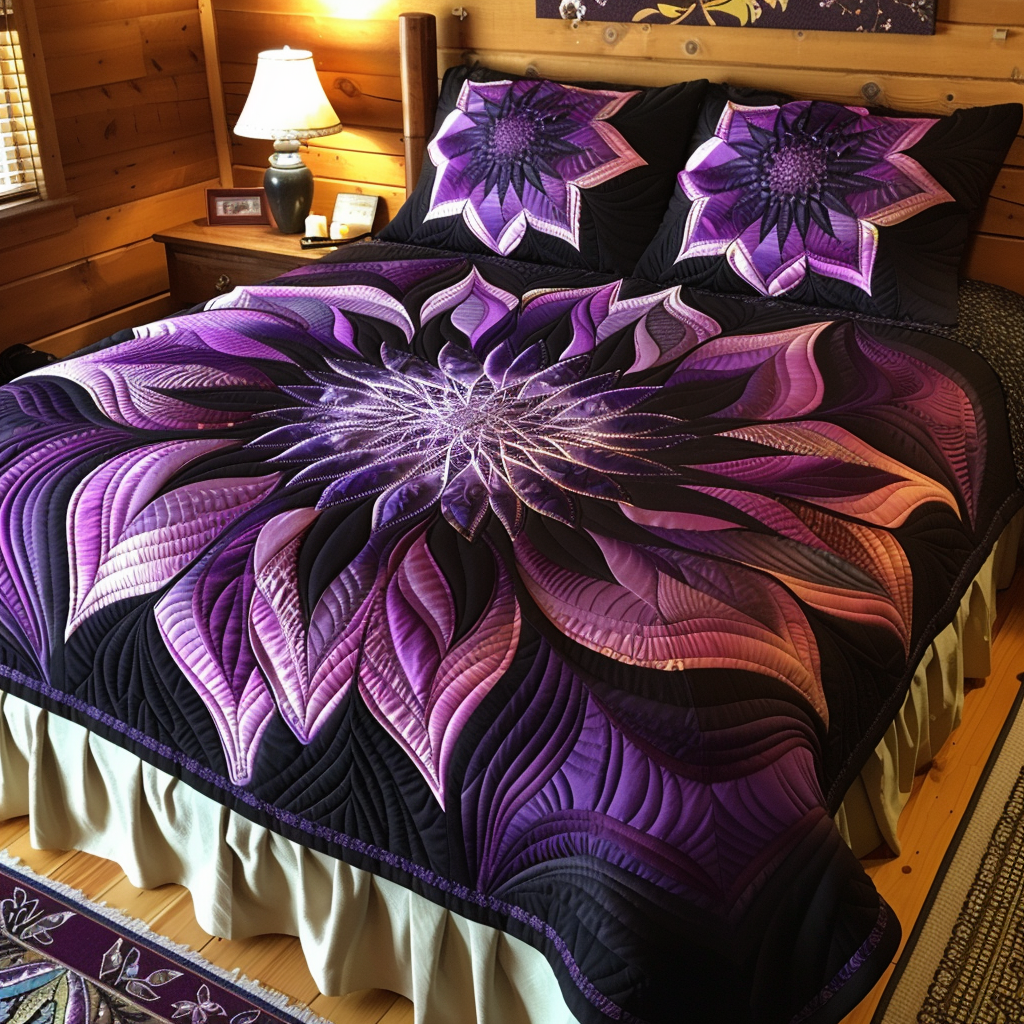 Purple Flower TAI100724078 Quilt Bedding Set