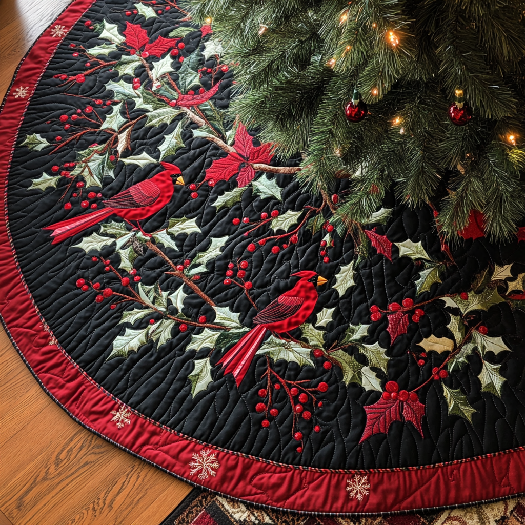 Christmas Cardinal TAI091024325 Quilted Tree Skirt