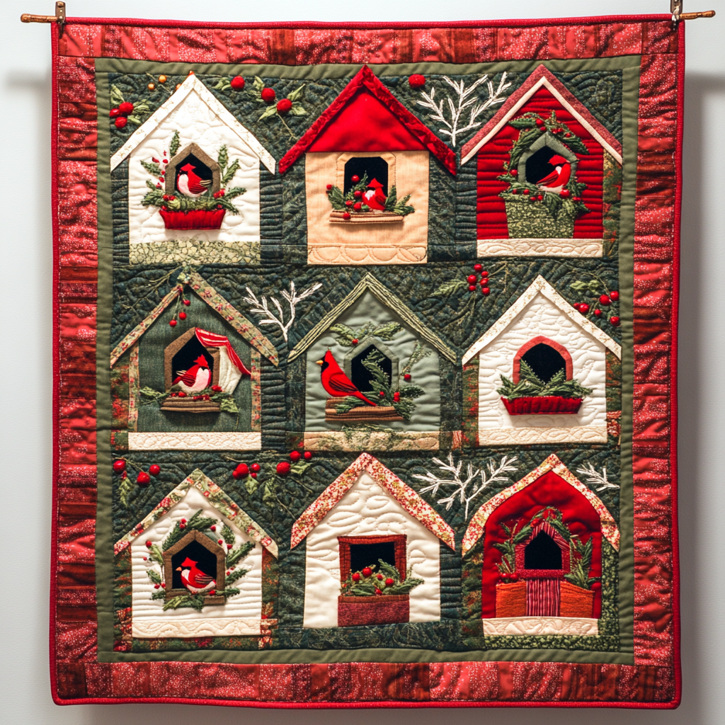 Cardinal Birdhouse DAI181124063 Quilt Blanket