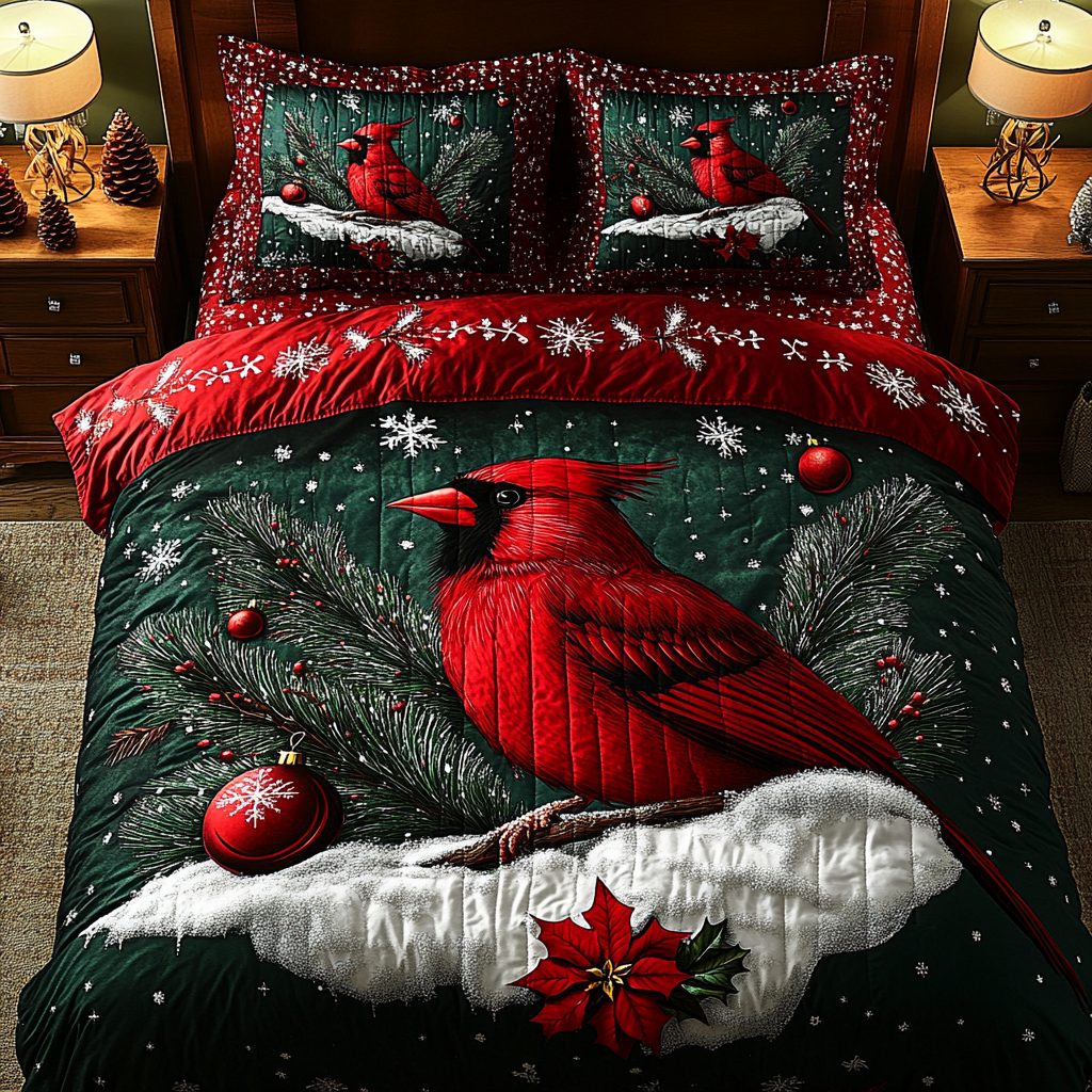 Christmas Cardinal TAI201124288 Quilt Bedding Set