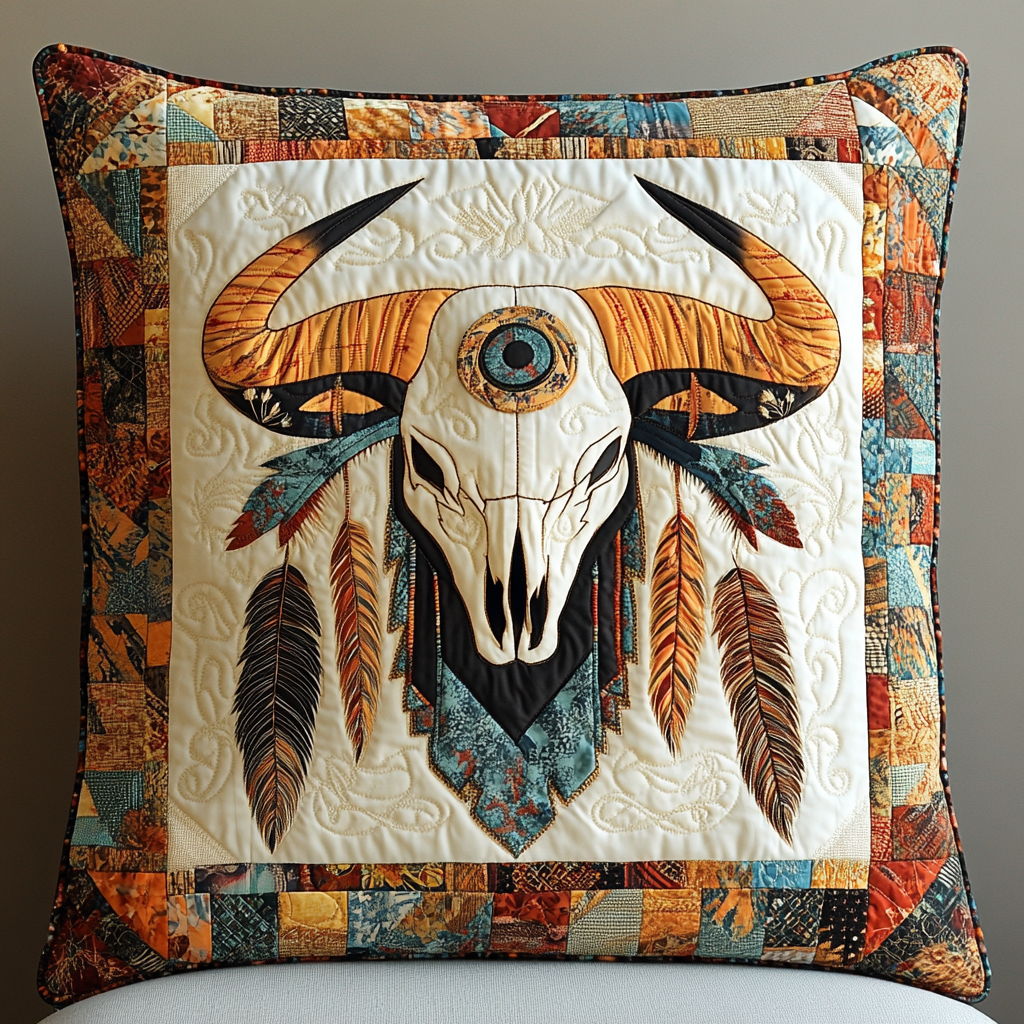 Tribal Bull Skull DAI241224032 Quilted Pillow Case