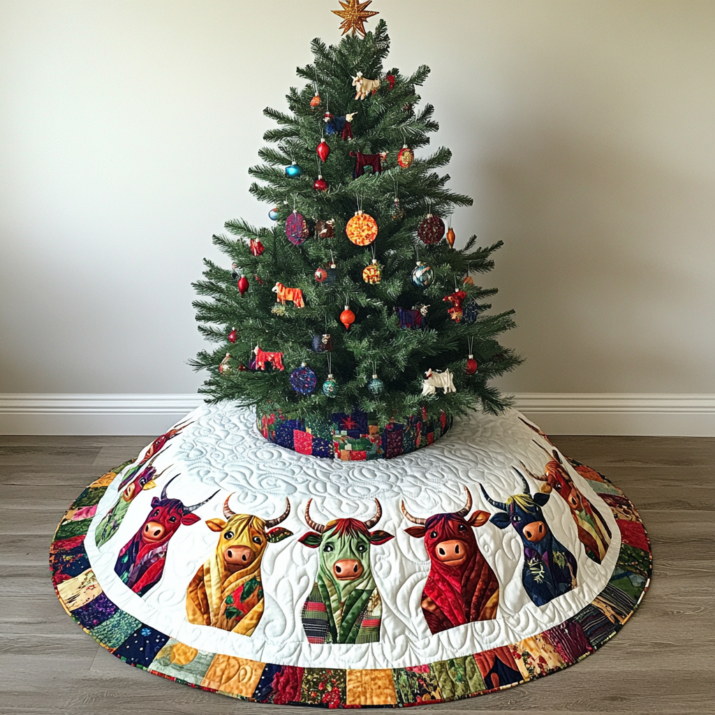 Highland Cow DAI231124136 Quilted Tree Skirt