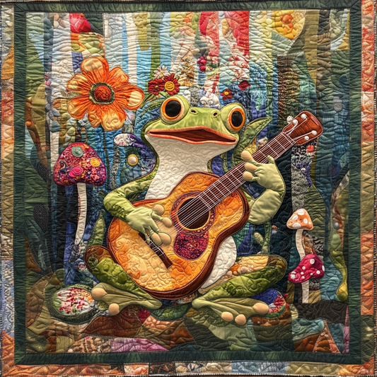 Frog Guitarist DAI241224355 Quilt Blanket