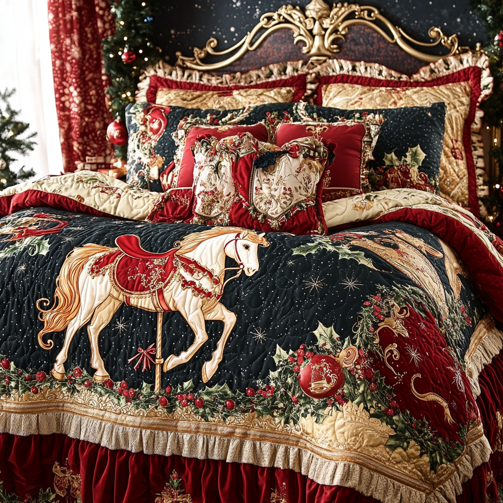 Christmas Carousel Horse TAI101224362 Quilt Bedding Set