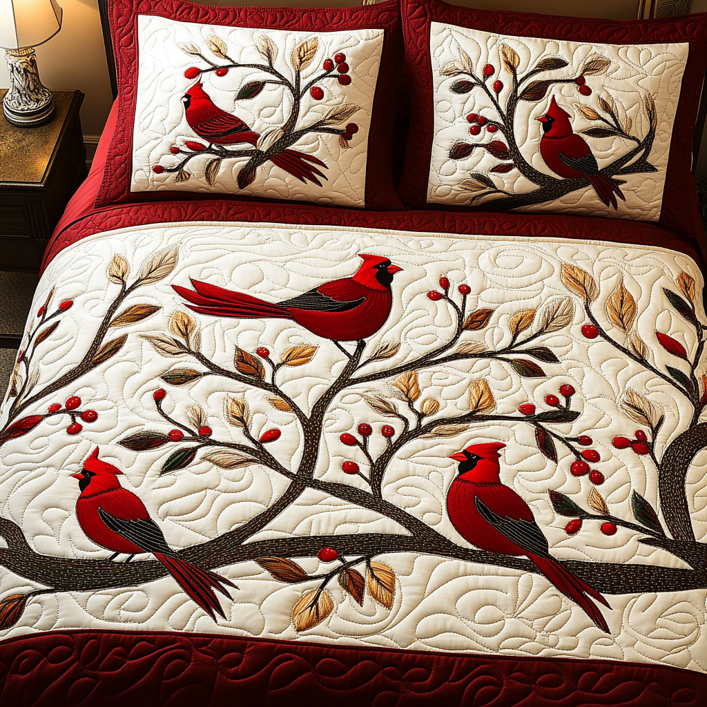 Christmas Cardinal TAI101224449 Quilt Bedding Set