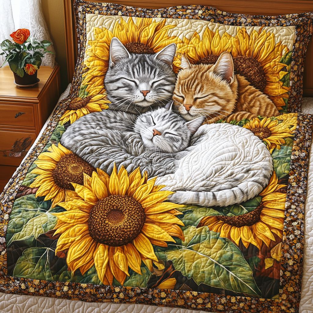 Cats In Sunflower Garden TAI111124223 Quilt Blanket