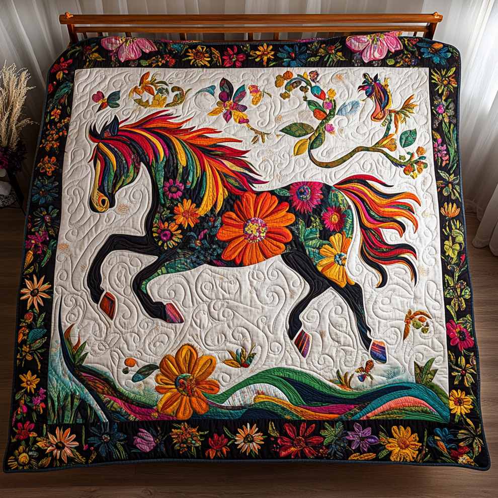 Floral Horse TAI181024006 Quilt Blanket Charming Favor