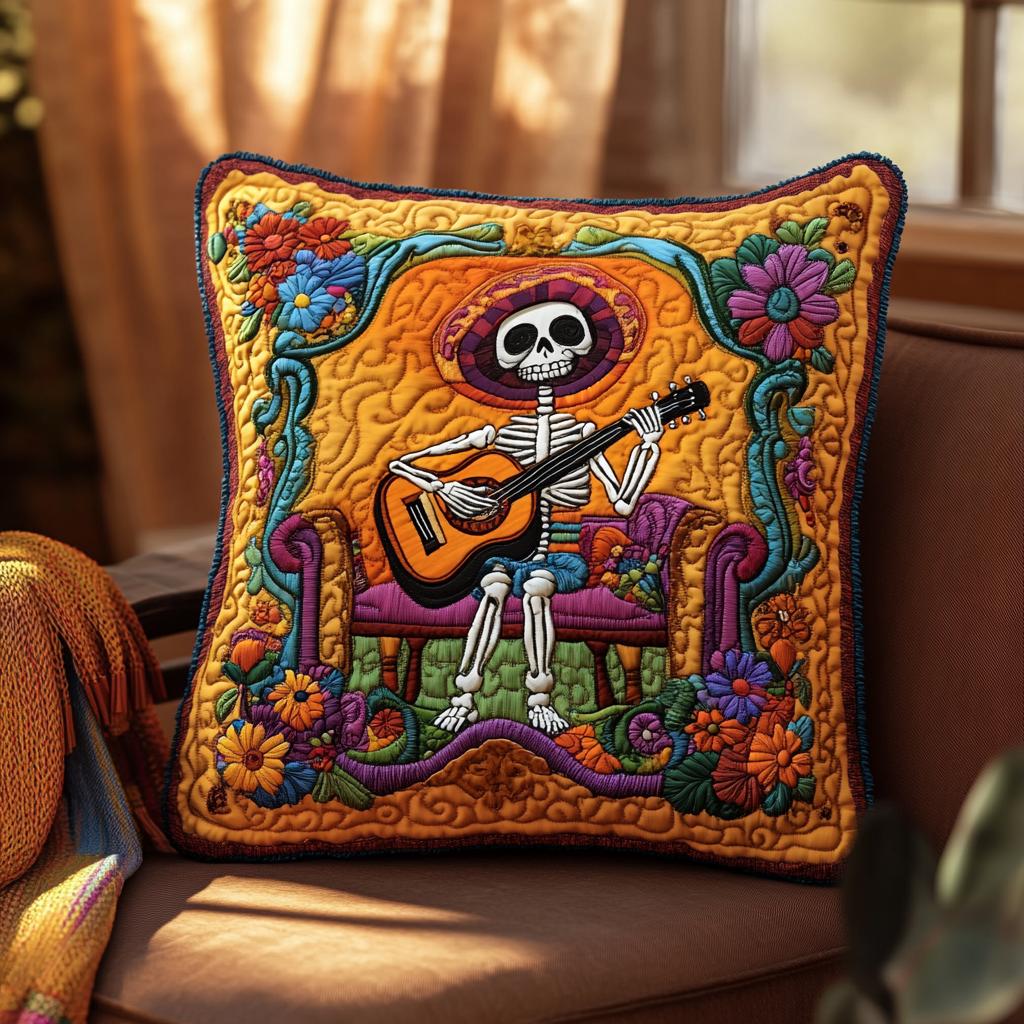 Skeleton Guitarist DAI241224083 Quilted Pillow Case