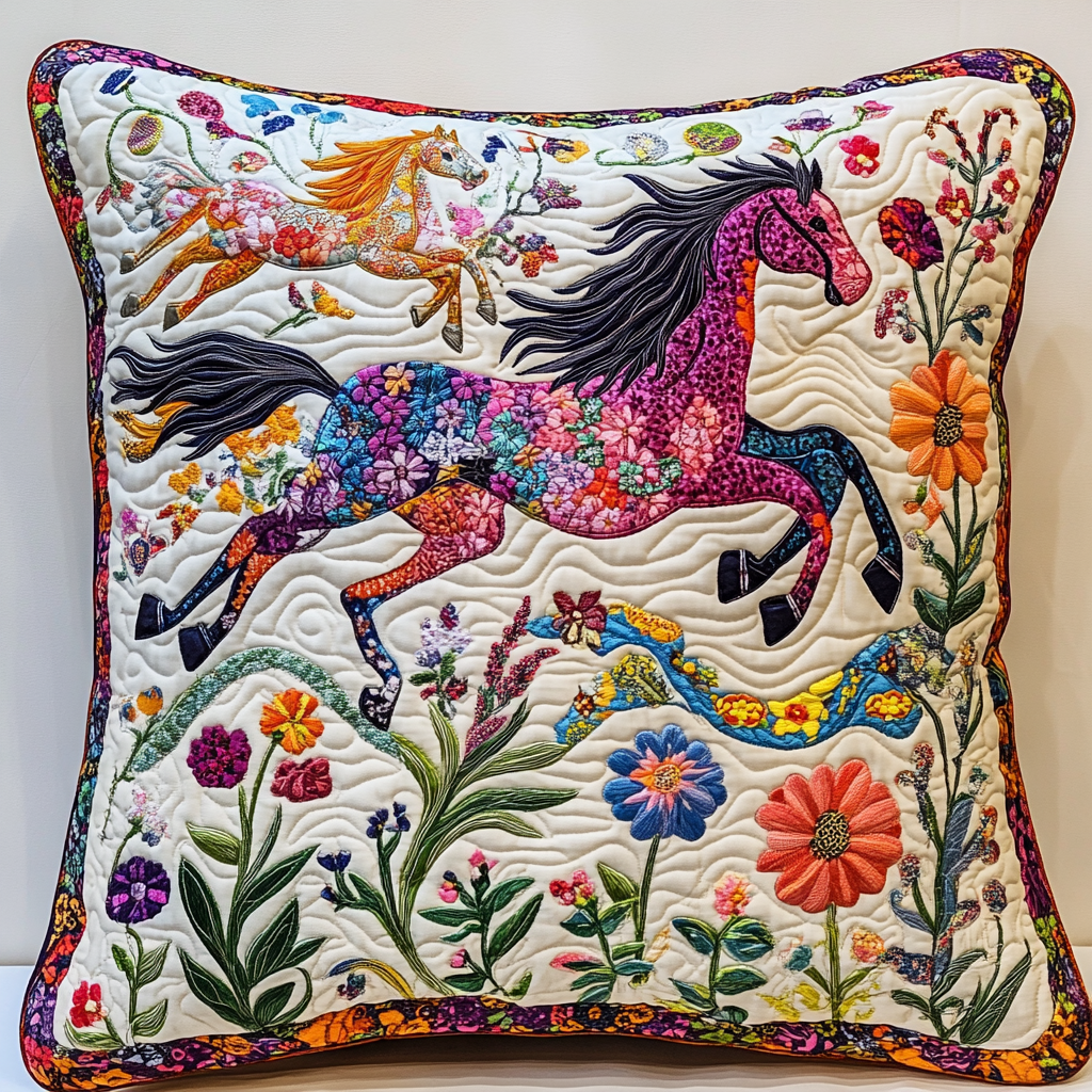 Floral Horse TAI181024400 Quilted Pillow Case