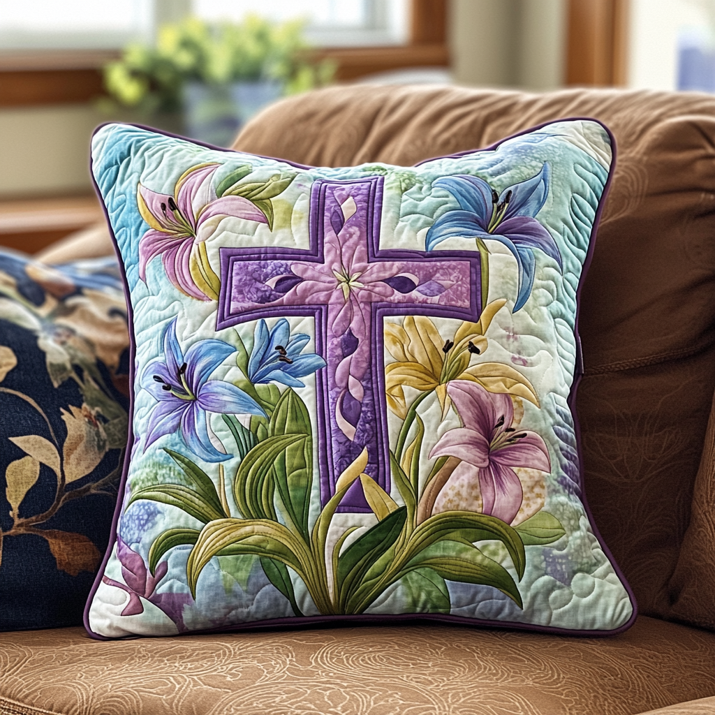 Easter Lily Cross DAI040225382 Quilted Pillow Case