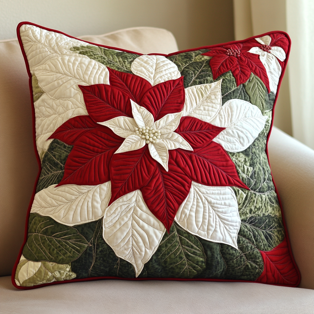 Christmas Poinsettia TAI141124449 Quilted Pillow Case