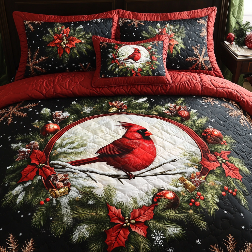 Christmas Cardinal TAI201124278 Quilt Bedding Set