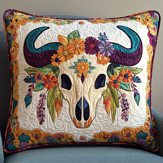 Hippie Bull Skull DAI241224026 Quilted Pillow Case