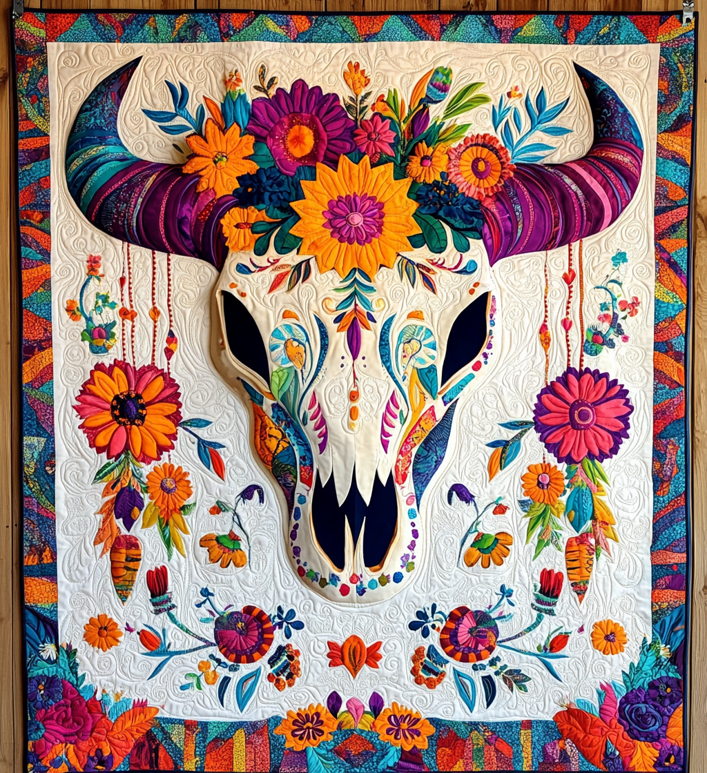 Hippie Bull Skull DAI171224035 Quilt Blanket