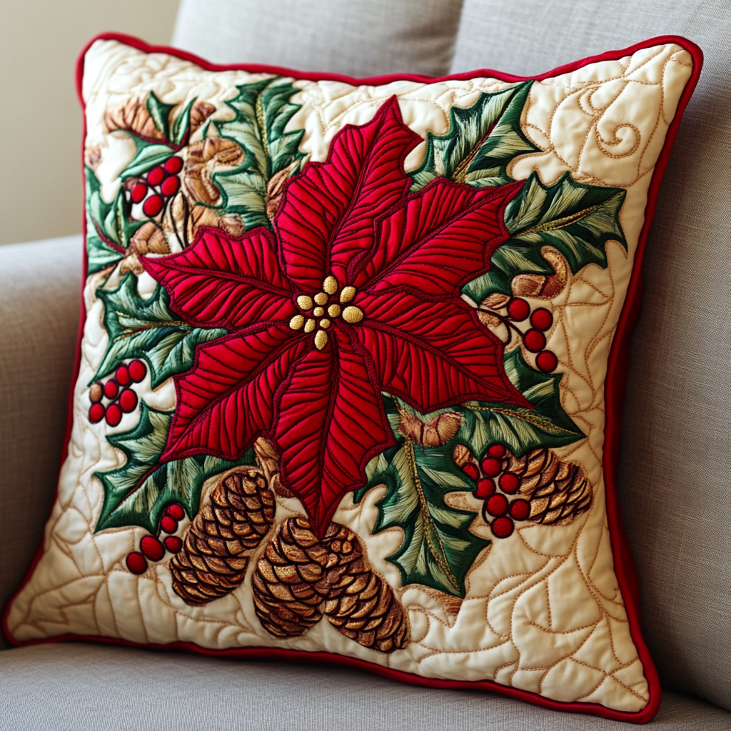 Christmas Poinsettia TAI141124422 Quilted Pillow Case