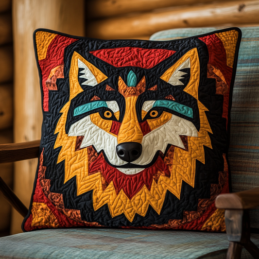 Native American Wolf DAI171224134 Quilted Pillow Case