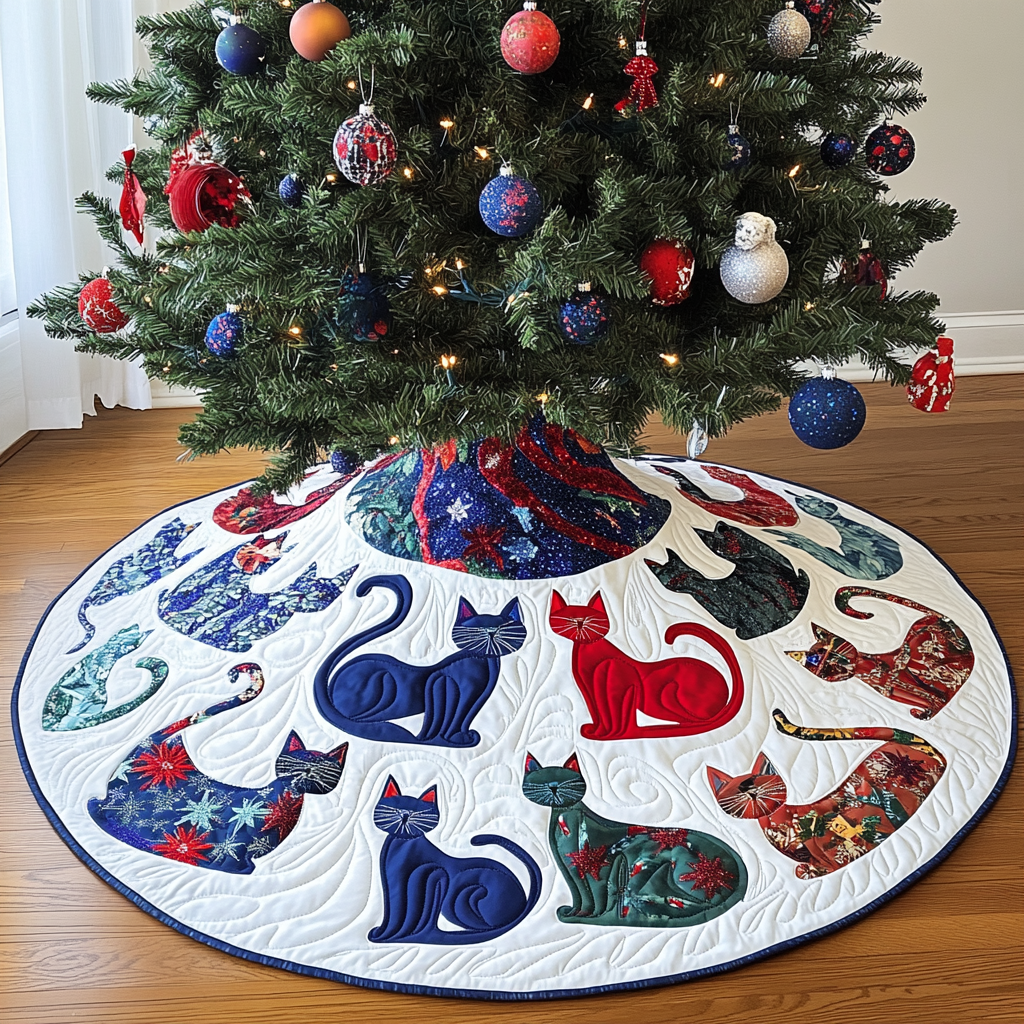 Patriotic Cats TAI041024069 Quilted Tree Skirt