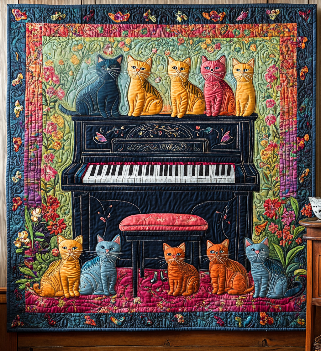 Piano Cat DAI090125224 Quilt Blanket