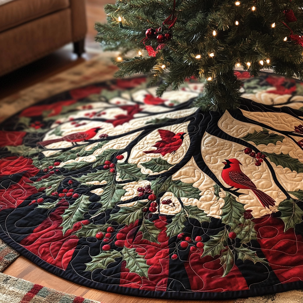 Christmas Cardinal TAI091024291 Quilted Tree Skirt