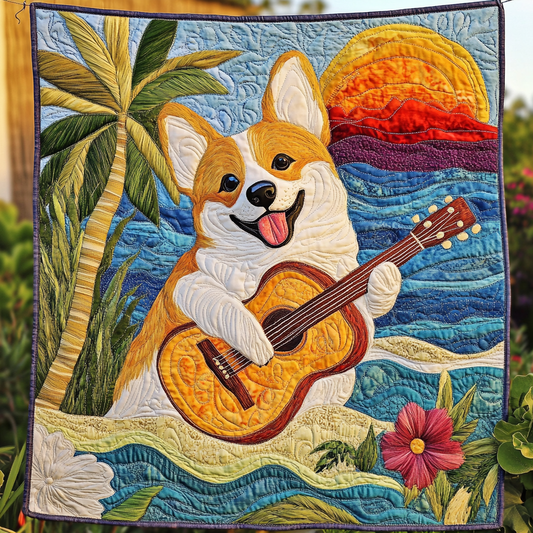 Corgi Guitarist DAI241224350 Quilt Blanket