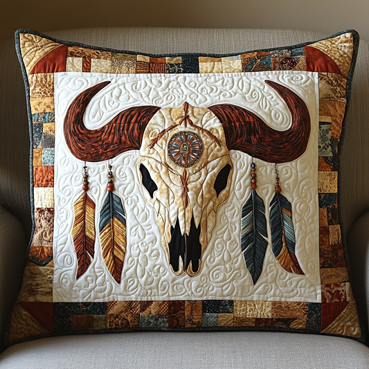 Tribal Bull Skull DAI241224028 Quilted Pillow Case