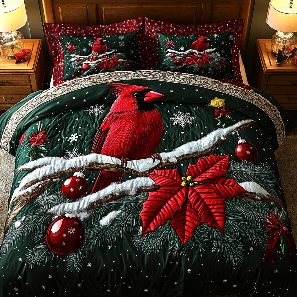 Christmas Cardinal TAI201124287 Quilt Bedding Set