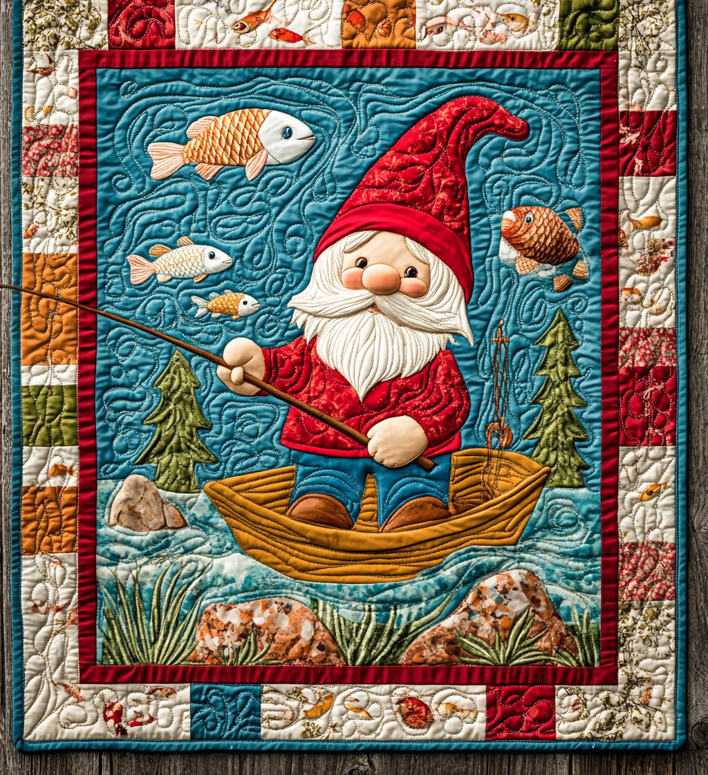 Fishing Gnome DAI241224502 Quilt Blanket