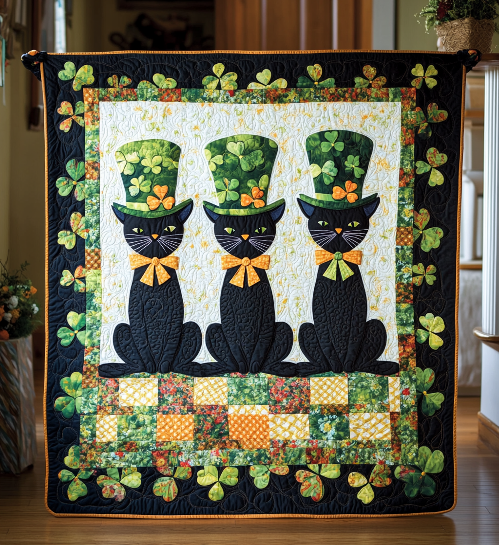 St Patrick's Day Cat DAI241224399 Quilt Blanket