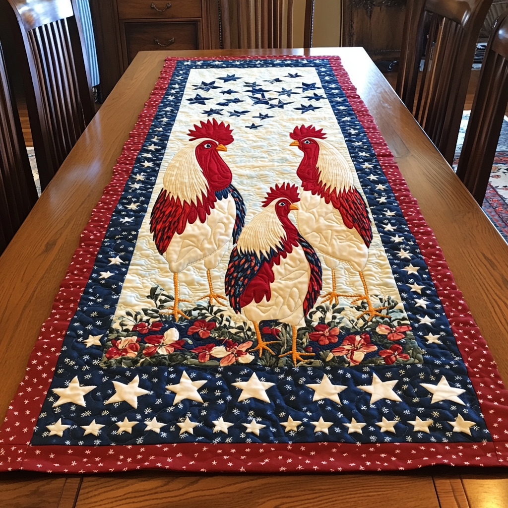 Patriotic Rooster DAI110225376 Quilted Table Runner