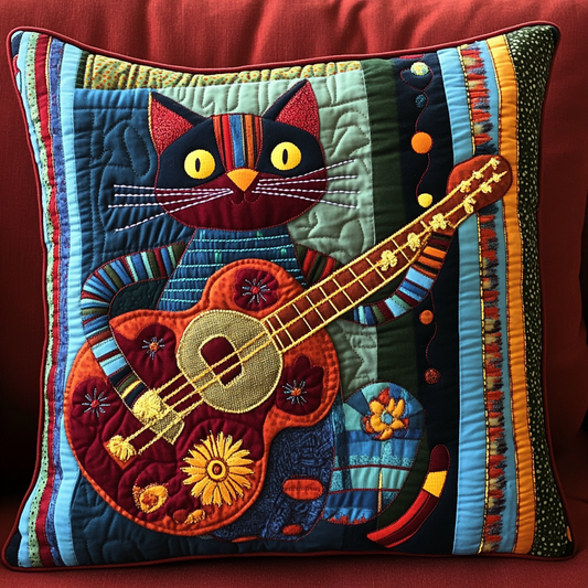 Cat Guitarist DAI241224054 Quilted Pillow Case