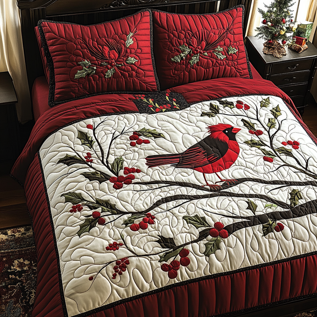 Christmas Cardinal TAI041024499 Quilt Bedding Set