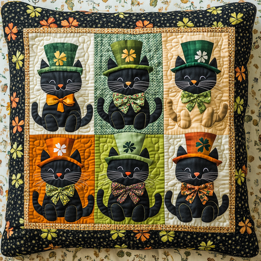 St Patrick's Day Cat DAI241224128 Quilted Pillow Case