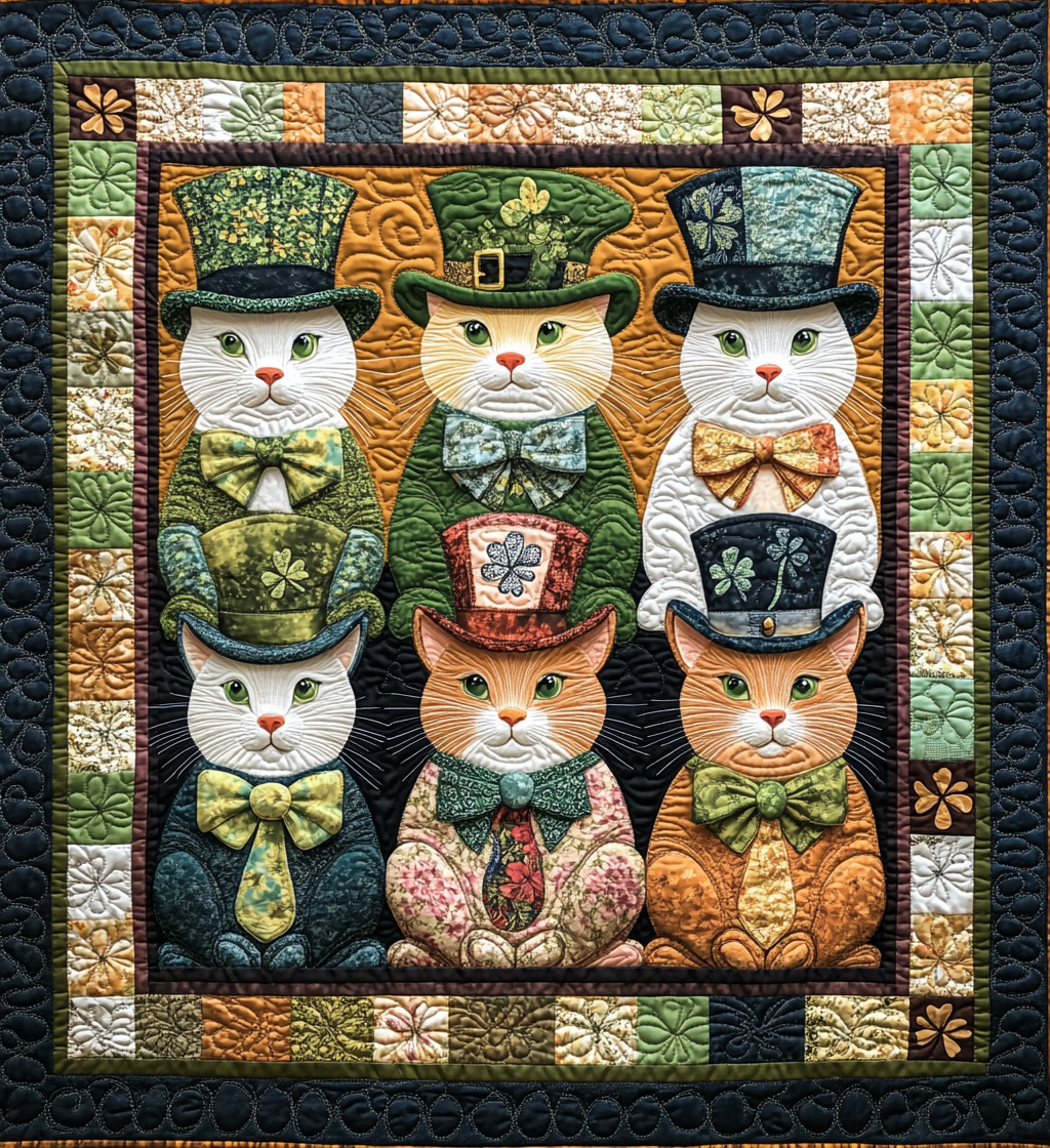 St Patrick's Day Cat DAI241224402 Quilt Blanket