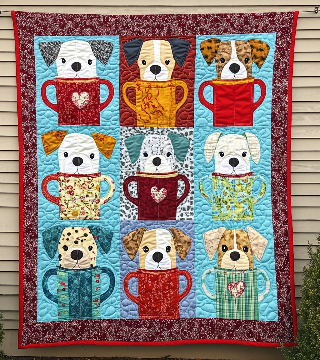 Dogs In Cups DAI090125152 Quilt Blanket