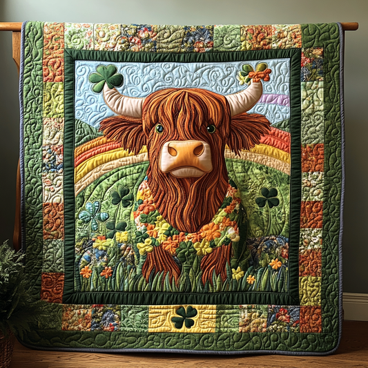 St Patrick's Day Highland Cow DAI090125111 Quilt Blanket