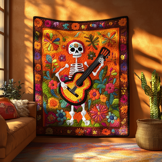 Skeleton Guitarist DAI241224346 Quilt Blanket