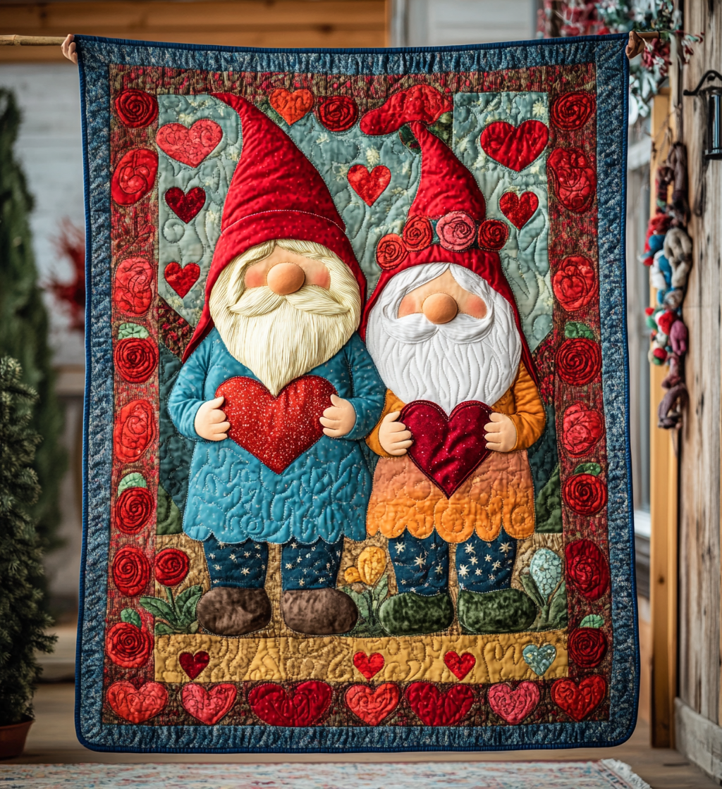 Valentine Gnome DAI171224090 Quilt Blanket