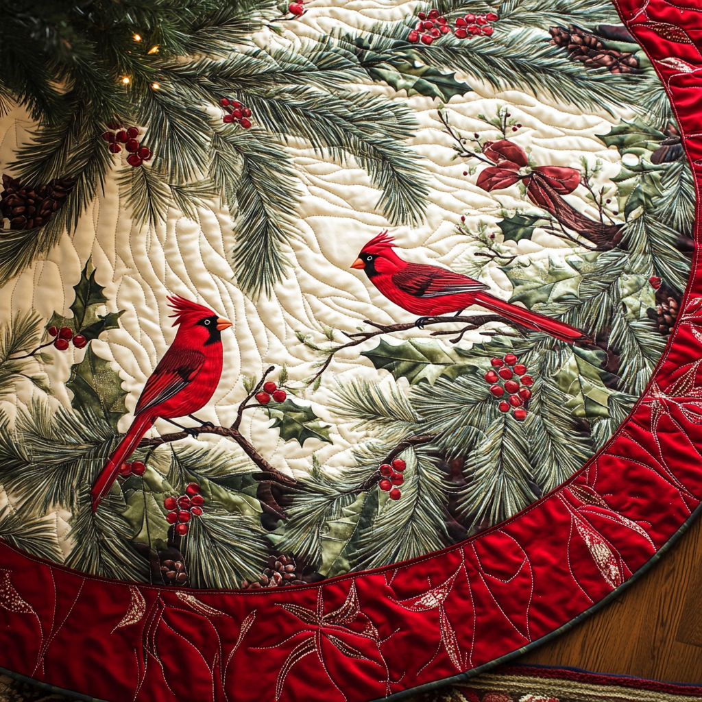 Christmas Cardinal TAI041024094 Quilted Tree Skirt