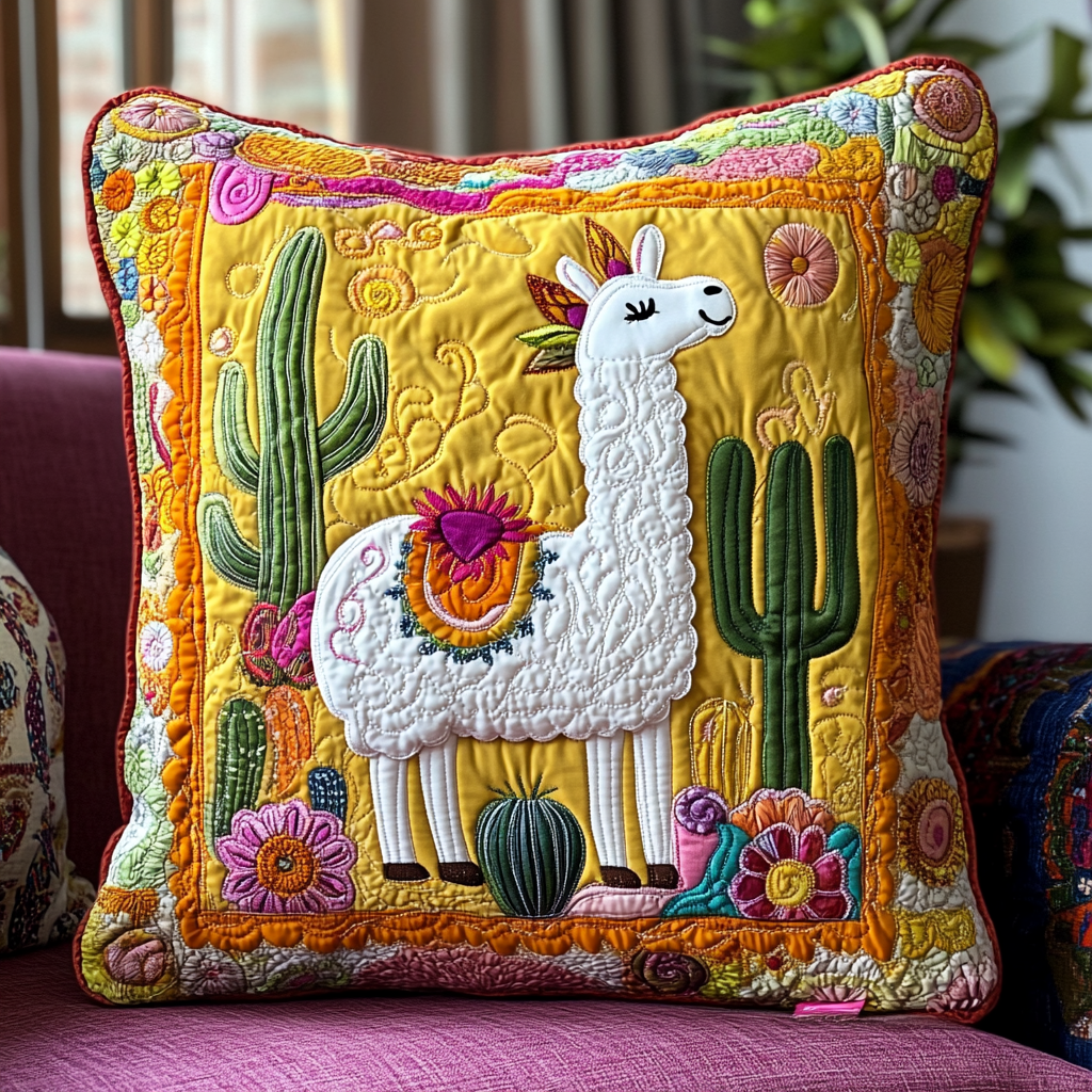 Cactus Llama DAI281124017 Quilted Pillow Case